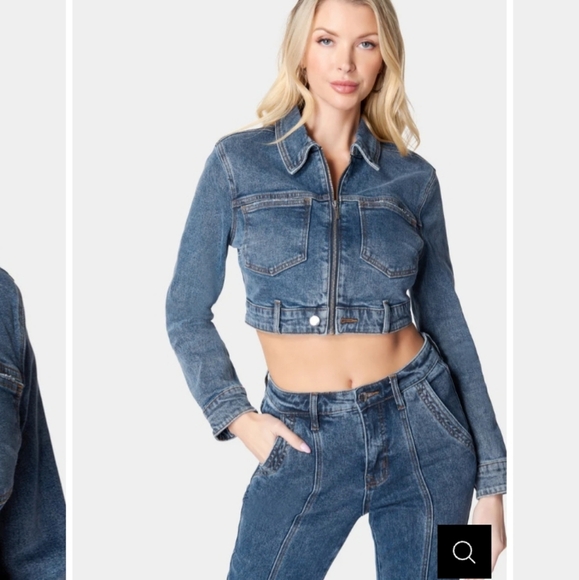 New With Tags Bebe Size Medium Women's Denim Zip Front Patch Pocket Jacket - Picture 10 of 12